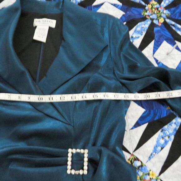 J. R. Nites Turquoise Dressy Fitted Mock Wrap Top for Women Sz 8 - Picture 6 of 11